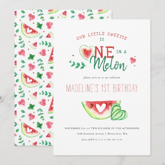 Invitation One In A Melon | Première année Pastèque (Devant / Derrière)