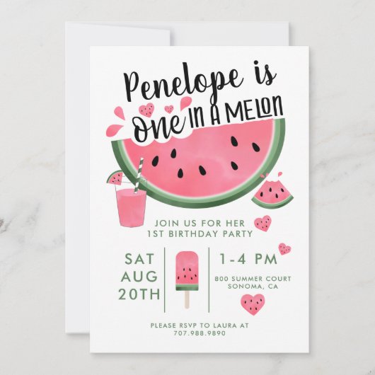Invitation One In A Melon Watermelon 1er anniversaire (Devant)