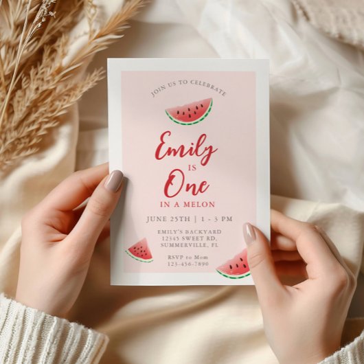 Invitation One In A Melon Watermelon 1er anniversaire