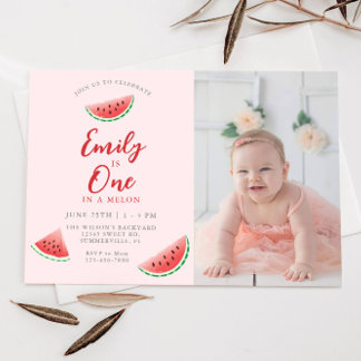 Invitation One In A Melon Watermelon 1er anniversaire