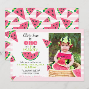 Invitation One in a Melon Watermelon Baby 1er Birthday Photo