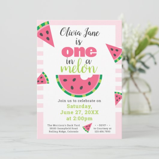 Invitation One in a Melon Watermelon Baby Girl 1er anniversai (Debout devant)