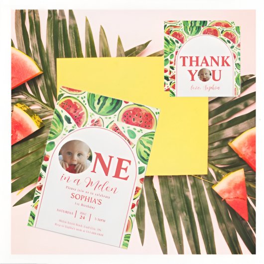 Invitation One In A Melon Watermelon Baby Photo 1er anniversa