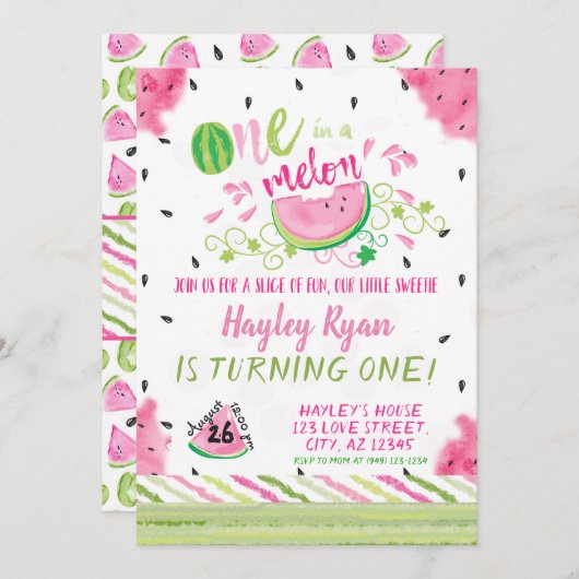 Invitation One In a Melon Watermelon Été 1er anniversaire (Devant / Derrière)