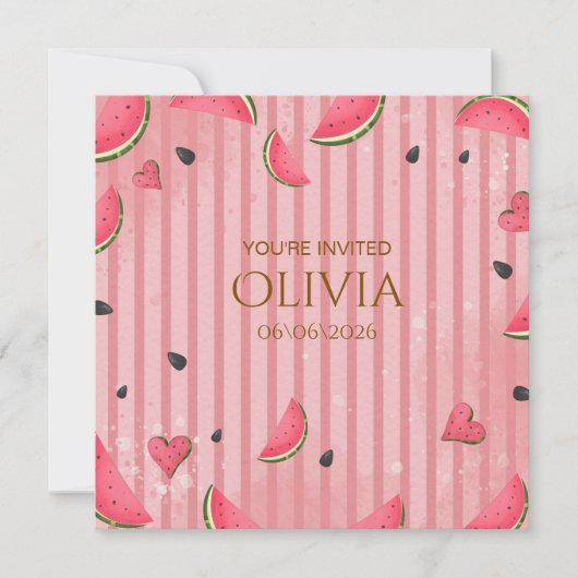Invitation One in a Melon Watermelon First Birthday Invitatio (Devant)