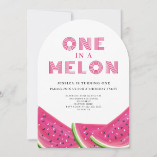 Invitation One In A Melon Watermelon Girl 1er anniversaire