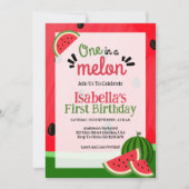 Invitation One In A Melon Watermelon Girl 1er anniversaire (Devant)