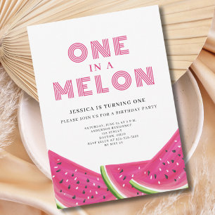 Invitation One In A Melon Watermelon Girl 1er anniversaire