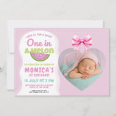 Invitation One in a Melon - Watermelon Thème 1er anniversaire (Devant)