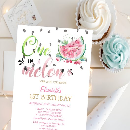 Invitation One In A Melon Watermelons Rose 1er Anniversaire