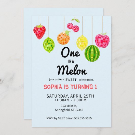 Invitation One in a Watermelon! 1st Birthday Party (Devant / Derrière)