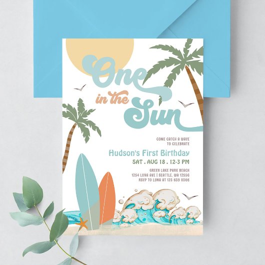 Invitation ONE In SUN Surfing 1er Birthday Beach Party