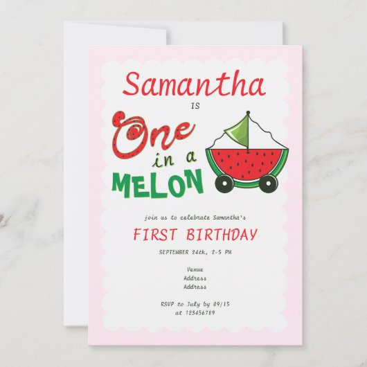 Invitation One in the Melon Watermelon Cute Toy 1er anniversa (Devant)