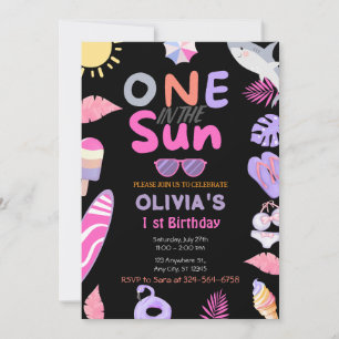 Invitation One In The Sun Pink Girl Beach 1 st Birthday Party