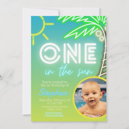 Invitation One in the Sun - Pool Party avec photo (Devant)