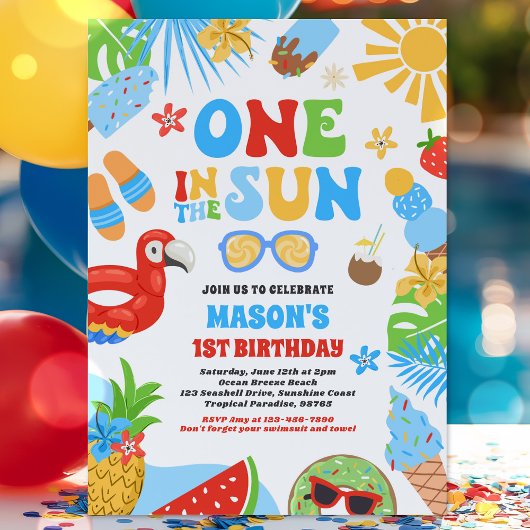 Invitation One In The Sun Tropical Beach 1st Birthday Party