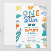 Invitation One In The Sun Tropical Beach 1st Birthday Party (Devant / Derrière)