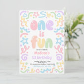 Invitation One Is Fun Colorful Confetti Balloon 1st Birthday (Debout devant)