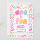 Invitation One Is Fun Colorful Confetti Balloon 1st Birthday (Devant)