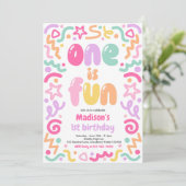 Invitation One Is Fun Colorful Confetti Balloon 1st Birthday (Debout devant)