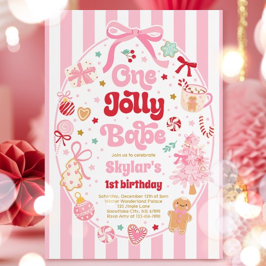 Invitation One Jolly Babe Christmas Coquette Bow 1st Birthday
