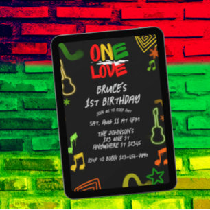 Invitation One Love Music Noir Rouge Or Vert 1er Anniversaire