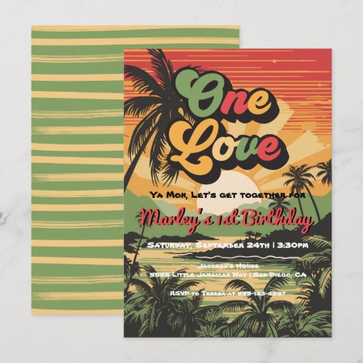 Invitation One Love Reggae Jamaïque Anniversaire (Devant / Derrière)