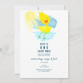 Invitation ONE Lucky Duck 1er Anniversaire Fête Cute Aquarell (Devant)