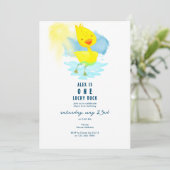 Invitation ONE Lucky Duck 1er Anniversaire Fête Cute Aquarell (Debout devant)