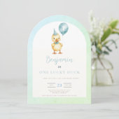 Invitation One Lucky Duck Balloon 1st Birthday (Debout devant)