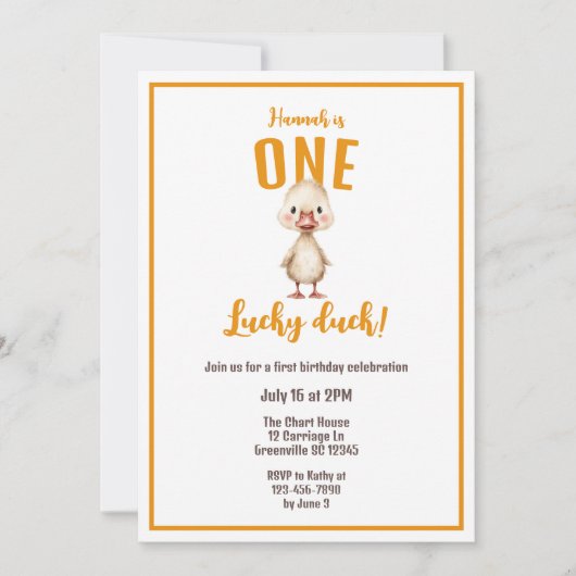 Invitation One Lucky Duck First Birthday  (Devant)