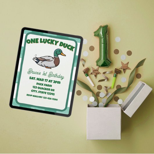 Invitation One Lucky Duck, Mallard Green 1st Birthday