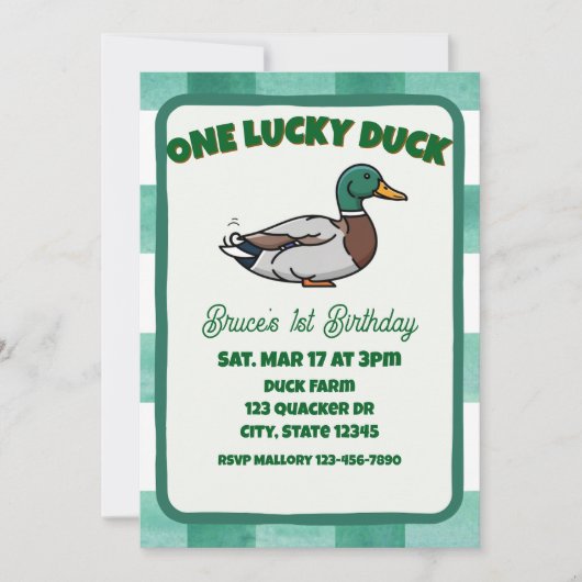 Invitation One Lucky Duck, Mallard Green 1st Birthday (Devant)