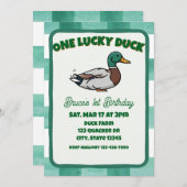 Invitation One Lucky Duck, Mallard Green 1st Birthday (Devant / Derrière)