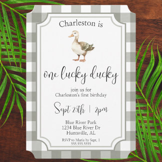 Invitation "One Lucky Ducky" Pique-nique Mignonne Première fê