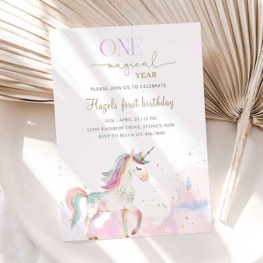 Invitation One Magical Year Pastel Unicorn 1st Birthday Party