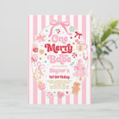 Invitation One Merry Babe Christmas Coquette Bow 1st Birthday (Debout devant)