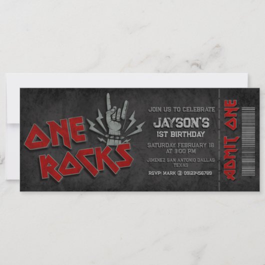 Invitation One Rocks - Billet garçon 1er anniversaire (Devant)