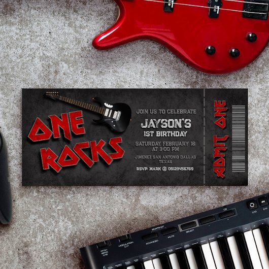 Invitation One Rocks - Billet garçon 1er anniversaire
