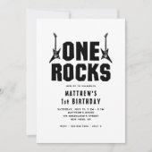 Invitation One Rocks Black and White Guitare 1er anniversaire (Devant)