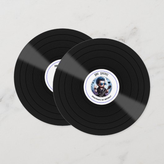 Invitation "One Rocks!" Disque Vinyle Rock Star 1er Anniversa (Devant / Derrière)