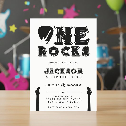 Invitation One Rocks Guitar Pick 1st Birthday Party