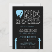 Invitation One Rocks Guitar Pick Blue 1st Birthday Party (Devant)