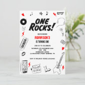 Invitation One Rocks noir et blanc Rockstar 1er anniversaire (Debout devant)