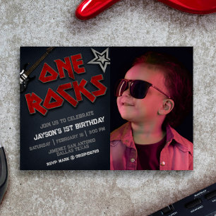 Invitation One Rocks with Picture - 1er anniversaire