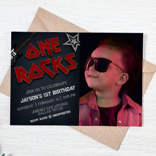 Invitation One Rocks with Picture - 1er anniversaire