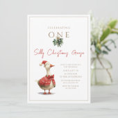 Invitation One Silly Christmas Goose Fest Winter Birthday (Debout devant)