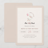 Invitation One Silly Duck Pink Bow Tie First Birthday (Devant / Derrière)