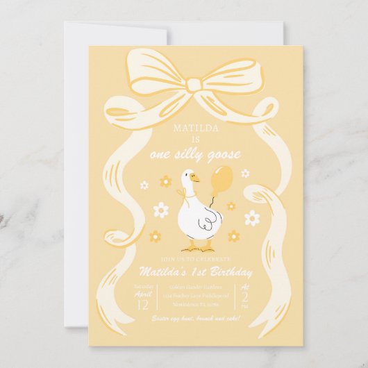 Invitation One Silly Goose 1er Anniversaire fête Printemps An (Devant)