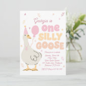 Invitation One Silly Goose 1er Anniversaire fête Printemps An (Debout devant)